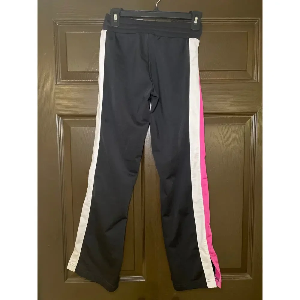 2000s Nike Gray Tag Kids Girls Sz L Wide Leg Track Sweat Pants Black Pink Stripe